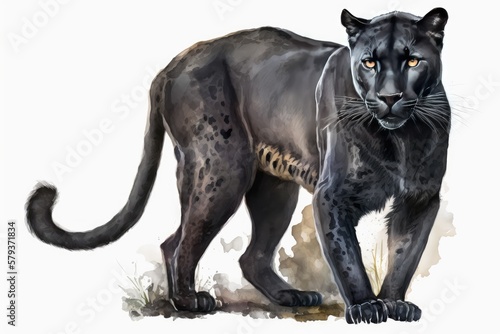 Black Jaguar watercolor. Isolate on white background. © Man888