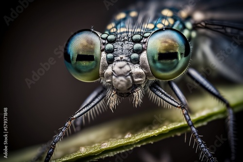 Magnified View of a Damselfly Crawling on a Stem