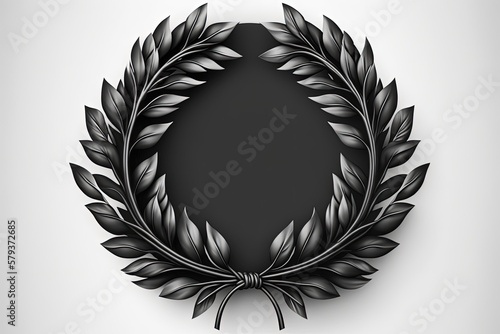 Black laurel wreath illustration, white background. Generative AI