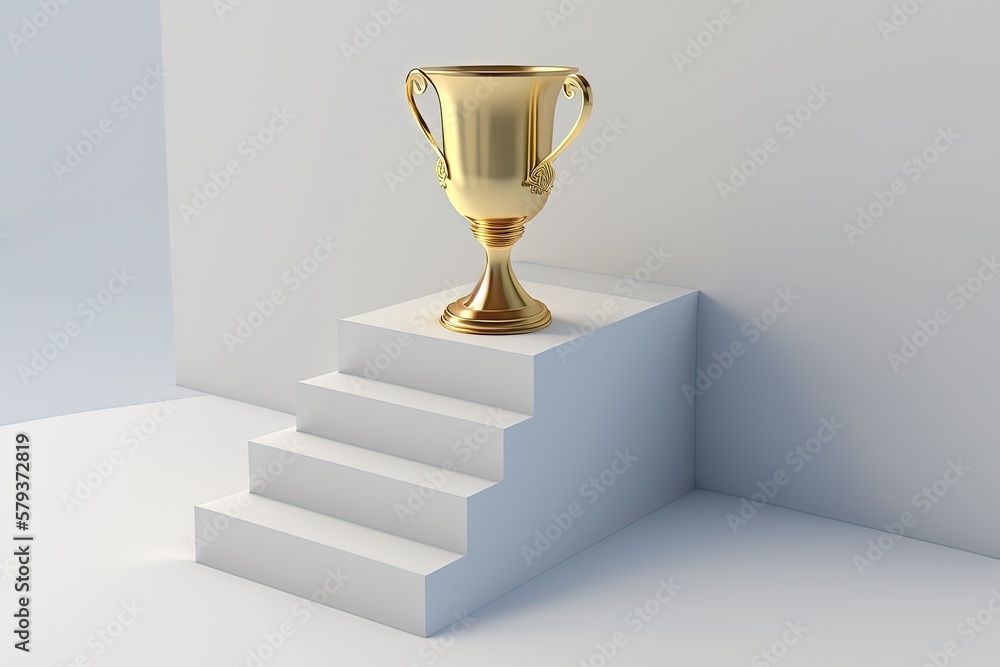 Illustration of ladder with golden trophy, business concept, white background. Generative AI Illustration of ladder with golden trophy, business concept, white background. Generative AI