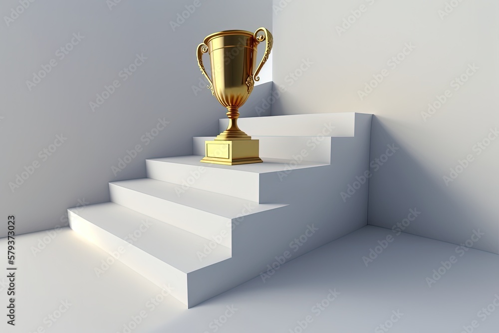 Illustration of ladder with golden trophy, business concept, white background. Generative AI Illustration of ladder with golden trophy, business concept, white background. Generative AI