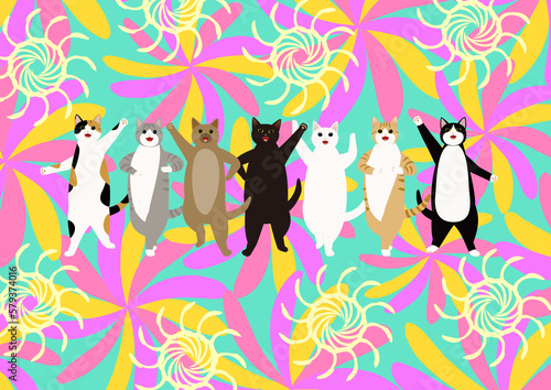 猫ダンス　7匹の猫が踊るとハッピーになる