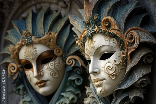Lovely carnival masks in Venice's St. Mark's Square. Generative AI