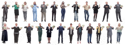 group of successful business people with money isolated