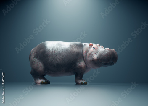 Photography Hippopotamus on a conceptual studio background.