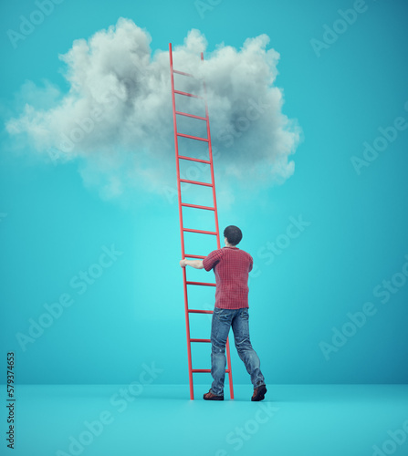 Man in front of a ladder to...