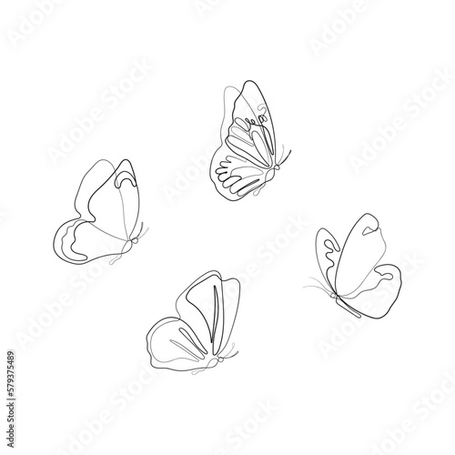 Butterfly in one continuous line drawing style. Hand drawn minimalism vector illustration.