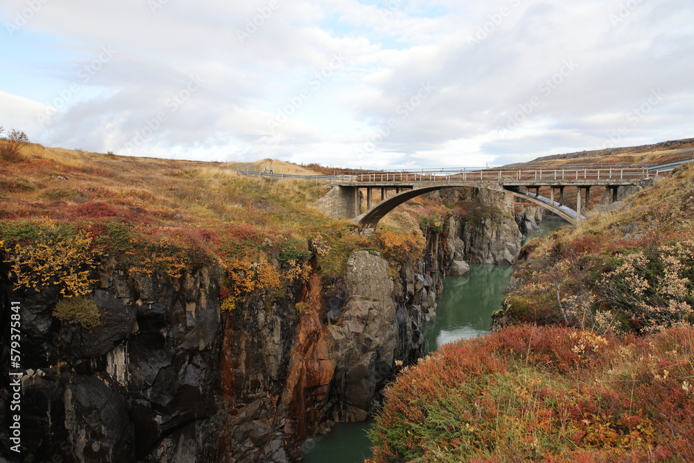 Iceland River course canyon in autumn landscape