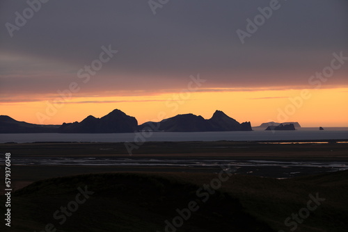 View of the Westman Islands at sunset Iceland