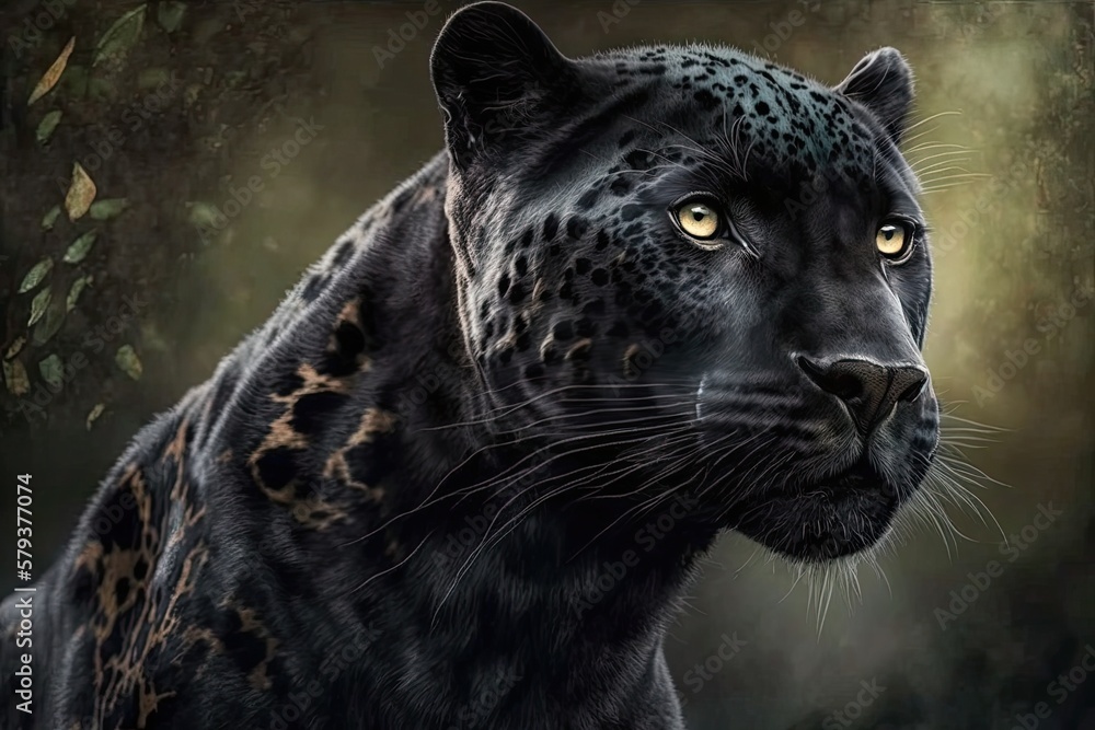 Picture of a black leopard in all its gracefulness. – Panther. Generative AI
