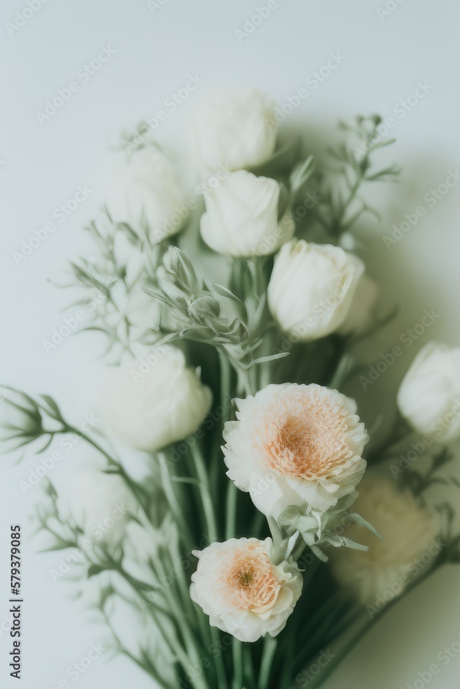 Bouquet of flowers on a light background. Retro composition. Floristry.Generative AI Bouquet of flowers on a light background. Retro composition. Floristry.Generative AI
