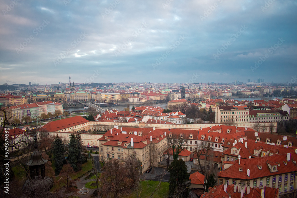 Aerial view on buildings in old Town in Prague, Czech Republic