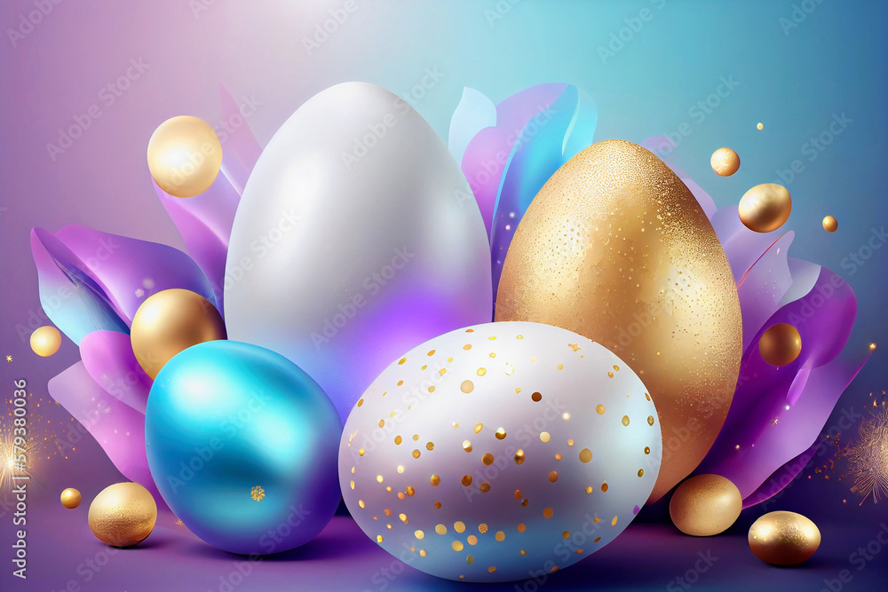 Luxurious Easter background in white, blue, golden and purple tones, soft light. Generative ai Luxurious Easter background in white, blue, golden and purple tones, soft light. Generative ai