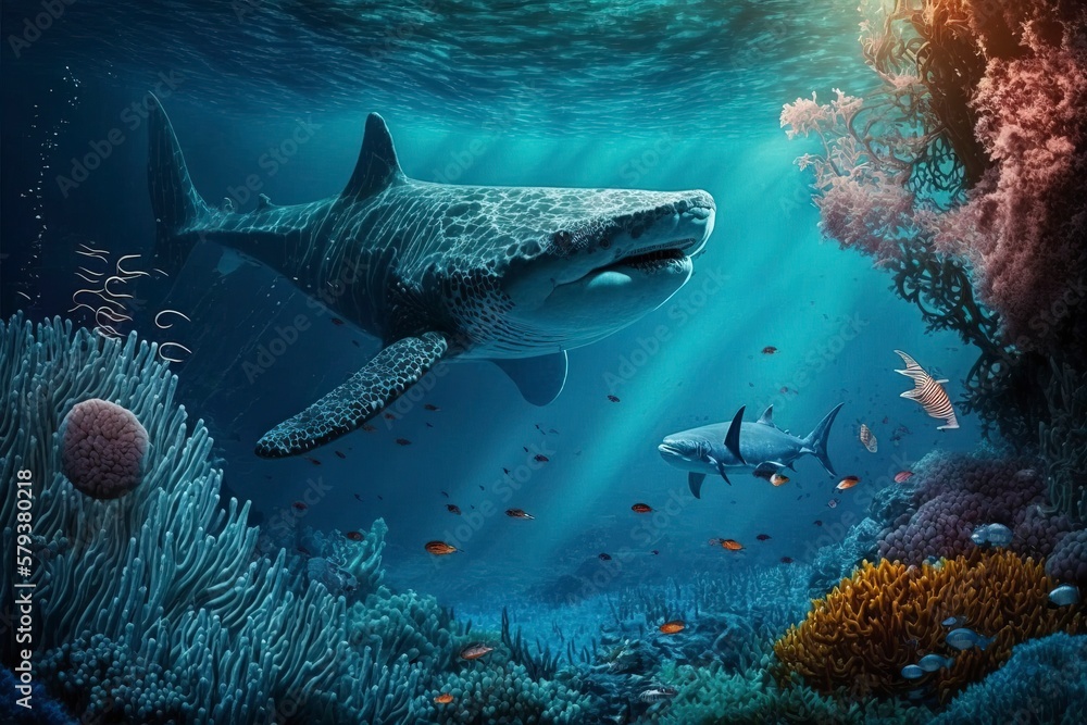 Obraz premium Beautiful underwater world. AI technology generated image. AI technology generated image