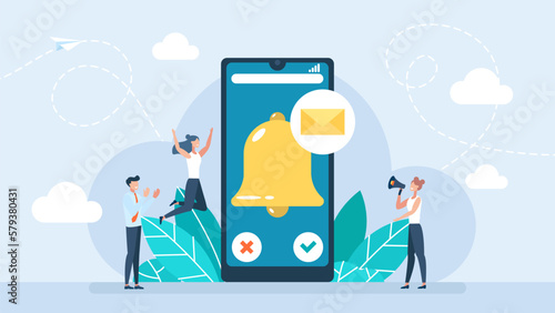 Smartphone with notification. Unread email notification. New message on the phone screen. Alert message. Notification concept of new message or other notice. Unread email. Flat vector illustration.