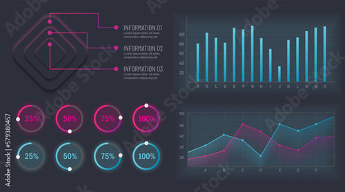 Modern modern infographic graphs and finance charts. Diagram template and chart graph, futuristic ui infographic.