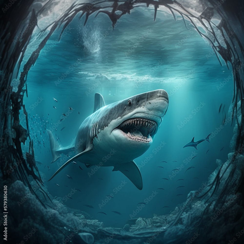 Obraz premium dangerous shark underwater, generative AI 