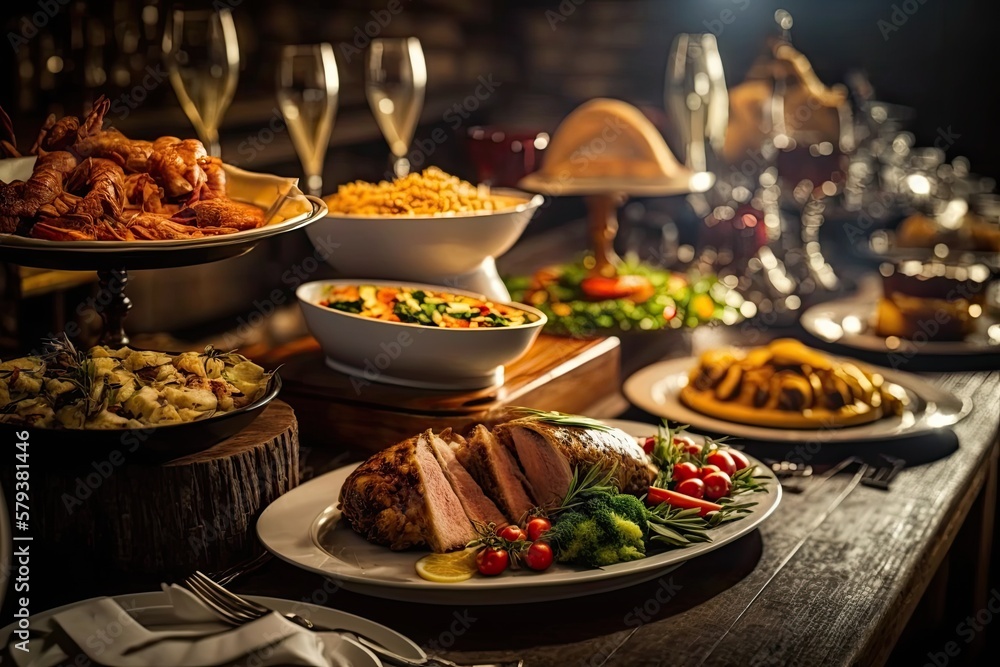 We provide catering. Food on a restaurant table. Lots of food here. Food served on plates. Meal times, dinner, lunch. Generative AI We provide catering. Food on a restaurant table. Lots of food here. Food served on plates. Meal times, dinner, lunch. Generative AI