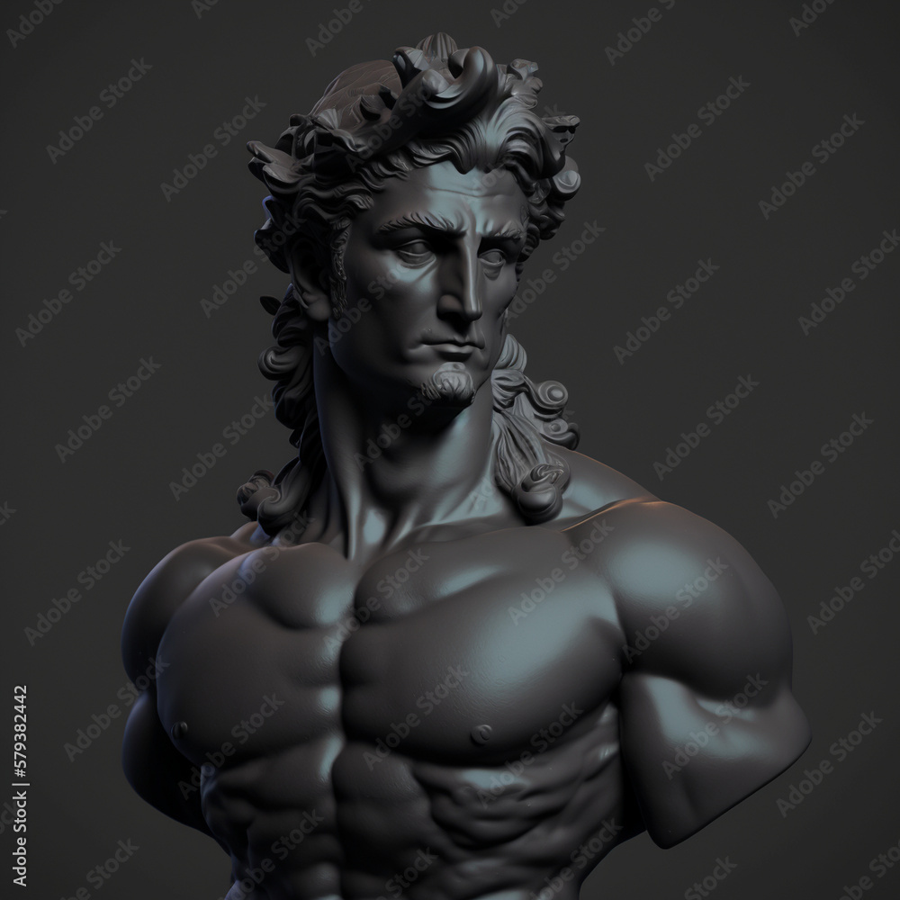 matte black sculpture of an ancient Greek god , generative AI matte black sculpture of an ancient Greek god , generative AI