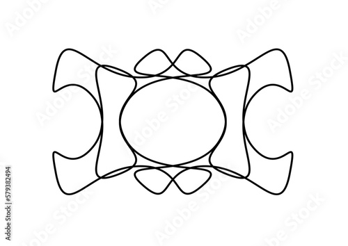 Rahmen um eine elliptische fläche aus kustvoll geschwungenen schwarzen linien