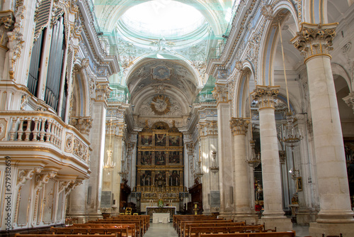 Interior of Duomo of San Giorgio, "Cathedral of St George", in Modica, Province of Ragusa, Sicily, Italy. included in the World Heritage List by UNESCO