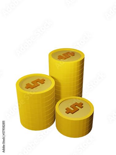 three piles of dollar coins