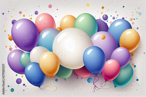 Happy Birthday Celebration Background with Realistic Balloons. Template for Birthday Celebration. Poster  flyer or banner. Generative Ai.