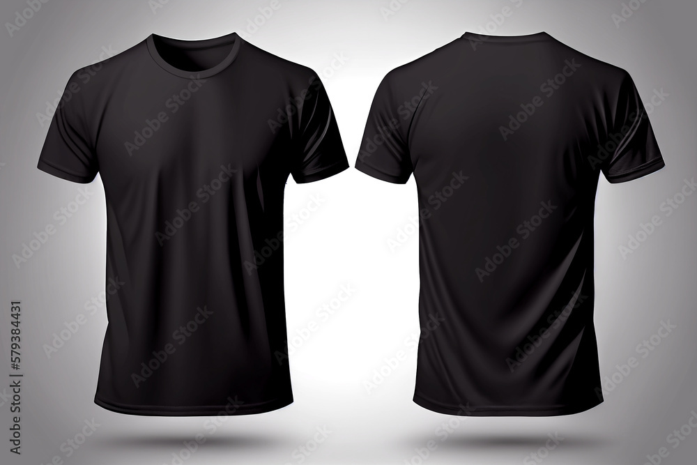 Blank black shirt mock up template, front and back view, isolated on ...