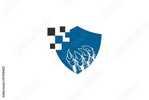 Shield tech safety  with trex claws technology logo design icon element 