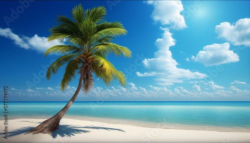 Realistic beautiful palm tree on tropical island beach background  Generative AI