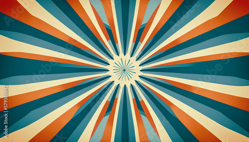 Starburst sunburst background pattern in blue vintage color palette  with orange  red  beige  and peach spiral or swirl radial stripes   AI Generated 