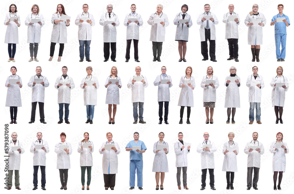 group of doctors with clipboard isolated on white