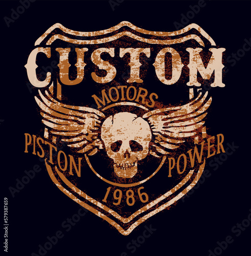 Piston power custom motors club grunge vector artwork for boy kid man t shirt