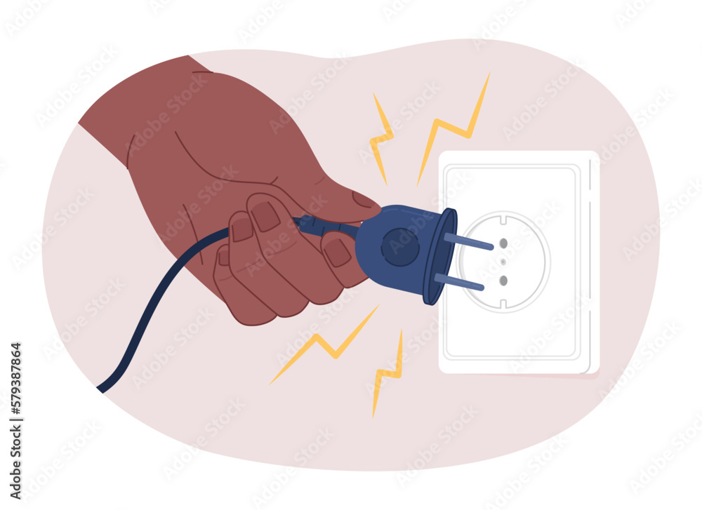 Unplugging devices 2D vector isolated spot illustration. Turning off