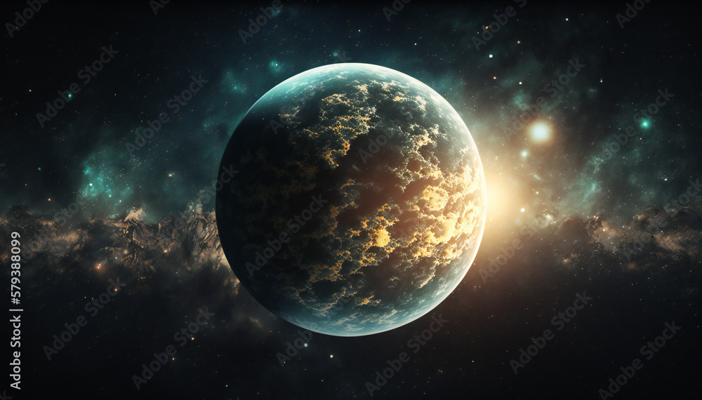 Alien planet similar to Earth in space - Space wallpaper - Generative AI