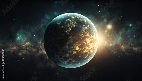 Alien planet similar to Earth in space - Space wallpaper - Generative AI