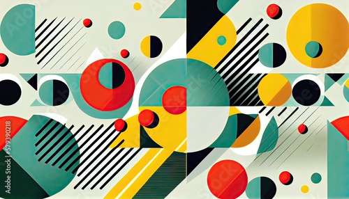 Abstract Bauhaus Geometric Background. Geometric Background Bauhaus Style for Poster, Banner, Flyer, Cover, and Wallpaper. Generative Ai
