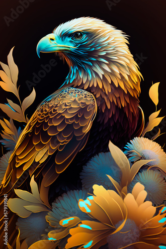 A close up portrait of a beautiful eagle with a golden touch