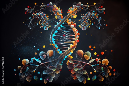 DNA molecule composition. Double helix of DNA. Generative AI