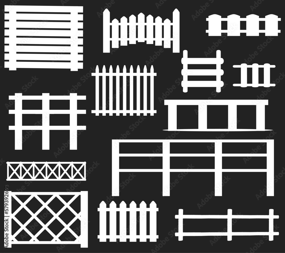 Vector set bundle of different black fence silhouette isolated on white background Vector set bundle of different black fence silhouette isolated on white background
