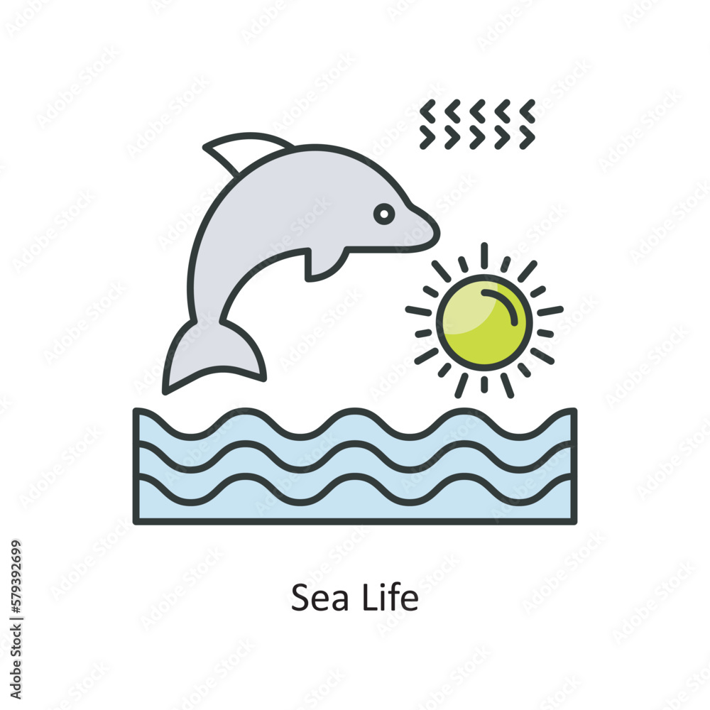 Obraz premium Sea Life Vector Filled Outline Icon Design illustration. Ecology Symbol on White background EPS 10 File