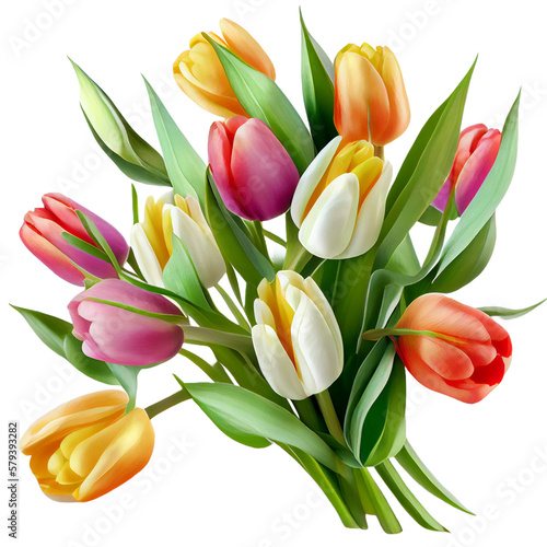 Bouquet of tulips on a transparent background. Png file. Floral arrangement. . For stickers  invitations  greeting cards  wedding card  decorations. 