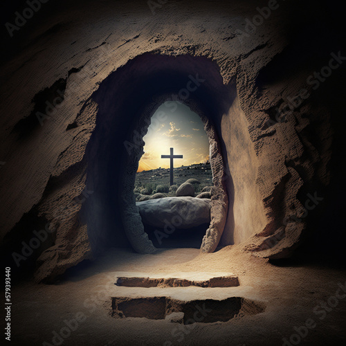 Jesus Christ tomb. Easter background