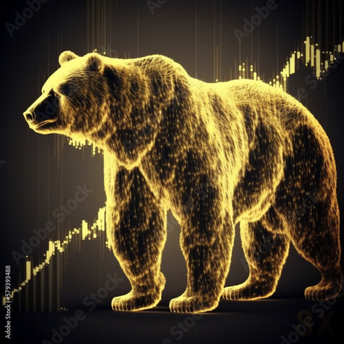 Golden bear on stock data chart background. Investing  stock exchange financial bearish and mullish market concept  generative AI 