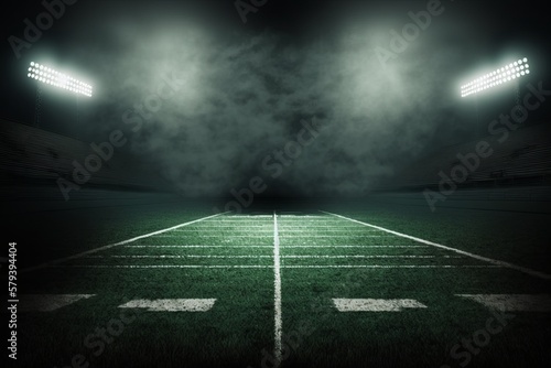 Unleashing the Thrill of Night Football: A Spectacular Display of Stadium Lights on the Field, Generative AI.