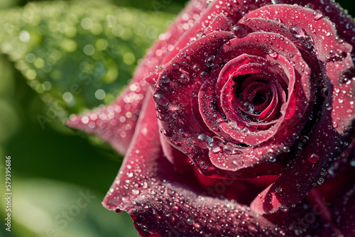 Fototapeta Naklejka Na Ścianę i Meble -  Red rose with rain drops in the sun