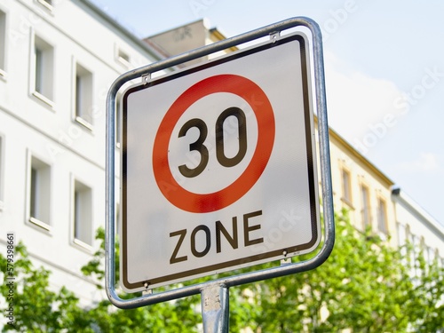 Typical 30 kmh speed limit sign used in Germany