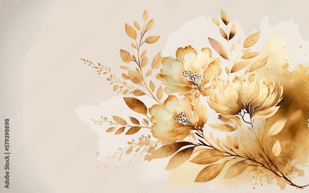 Abstract background watercolor gentle gold flower and gold splash and