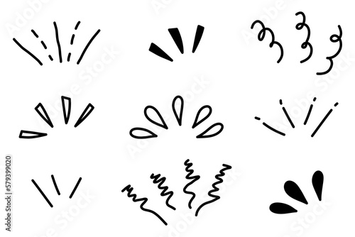 Hand draw doodle, lines showing concentrated lines, awareness, sun rays, surprises. Vector illustration