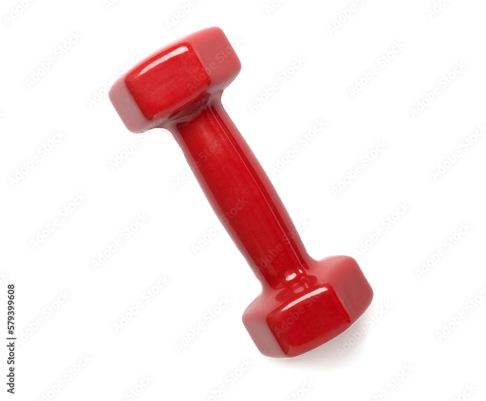Red dumbbell isolated on white, top view Red dumbbell isolated on white, top view